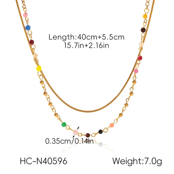 Wholesale Women's Doublelayer Geometric Stainless Steel Electroplated Necklace With Snake And Beaded Chains