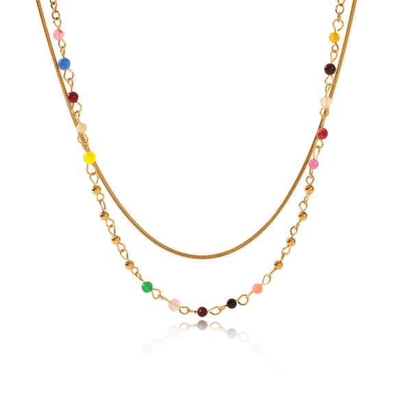 Wholesale Women's Doublelayer Geometric Stainless Steel Electroplated Necklace With Snake And Beaded Chains