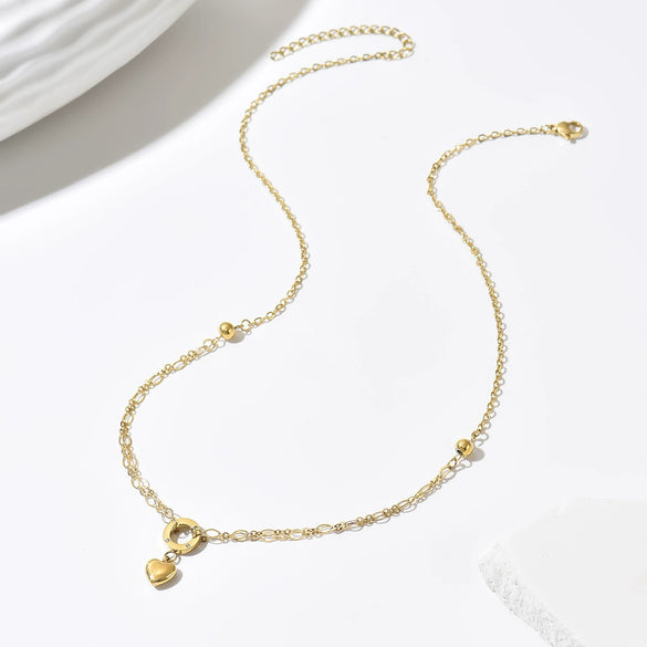 Wholesale Women's Doublelayer Heart Pendant Stainless Steel Goldplated Necklace With Vacuum Plating In The Furnace Minimalist Style