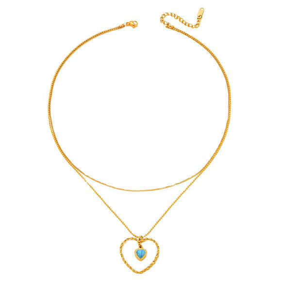 Wholesale Women's Doublelayer Heartshaped Ball Chain Stainless Steel And Titanium Steel Necklace With Geometric Pattern And Electroplated Design