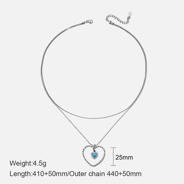 Wholesale Women's Doublelayer Heartshaped Ball Chain Stainless Steel And Titanium Steel Necklace With Geometric Pattern And Electroplated Design