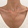 Wholesale Women's Doublelayer Ins Style Simple Square Pendant Stacked Clavicle Chain Necklace Alloy Geometric Electroplating