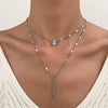 Wholesale Women's Doublelayer Ins Style Simple Square Pendant Stacked Clavicle Chain Necklace Alloy Geometric Electroplating