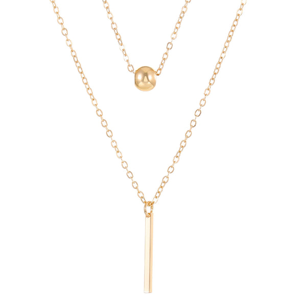 Wholesale Women's Doublelayer Ins Style Simple Square Pendant Stacked Clavicle Chain Necklace Alloy Geometric Electroplating