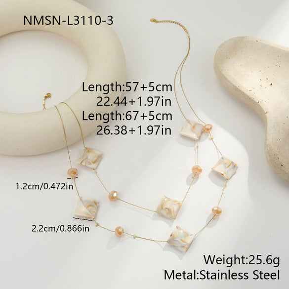 Wholesale Women's Doublelayer Irregular Geometric Resin 18K Gold Electroplated Shell Necklace