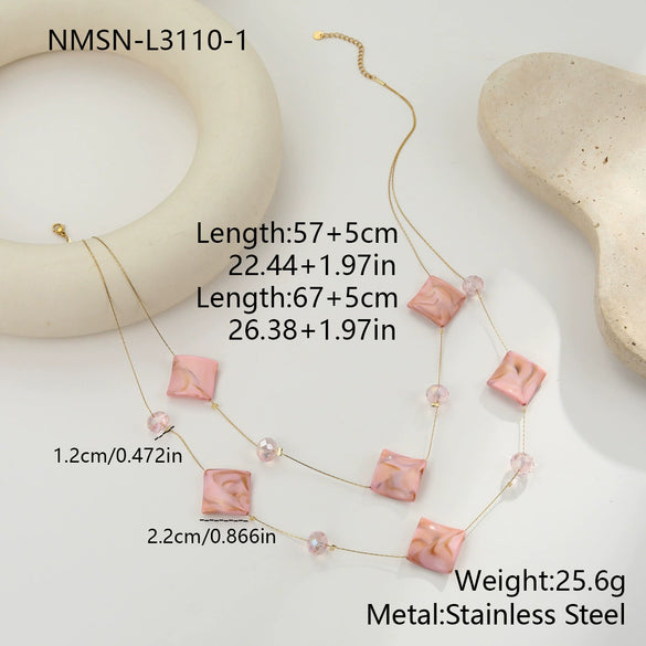 Wholesale Women's Doublelayer Irregular Geometric Resin 18K Gold Electroplated Shell Necklace