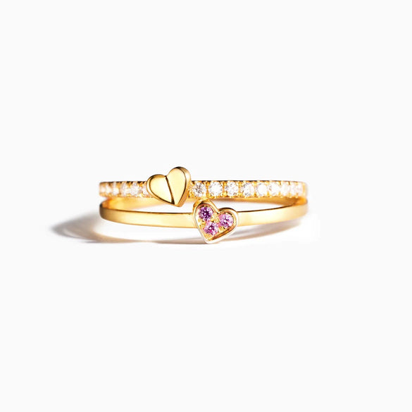 Wholesale Women's Doublelayer Love Ring S925 Sterling Silver Geometric Style Electroplated