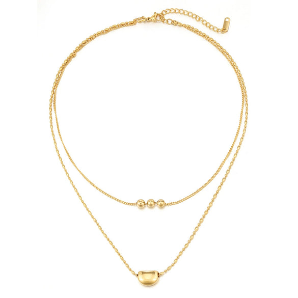 Wholesale Women's Doublelayer Moon Pendant Necklace With 3 Round Beads Geometric Design 18K Goldplated Stainless Steel And Titanium Steel Oshaped Chain