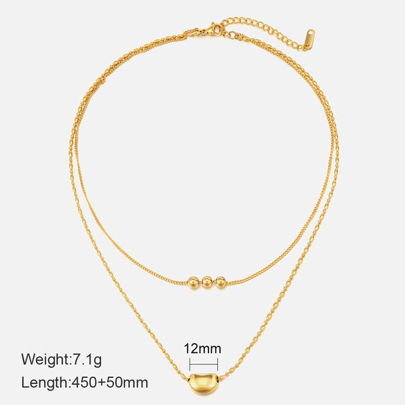 Wholesale Women's Doublelayer Moon Pendant Necklace With 3 Round Beads Geometric Design 18K Goldplated Stainless Steel And Titanium Steel Oshaped Chain
