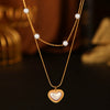 Wholesale Women's Doublelayer Pearl Stainless Steel 18K Gold Plated Heartshaped Necklace