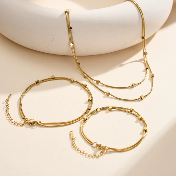 Wholesale Women's Doublelayer Square Stainless Steel Bracelet With Geometric Pattern And Real Gold Plating