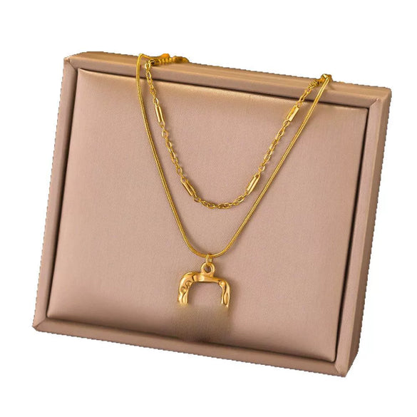 Wholesale Women's Doublelayer Stacked Geometric Square Titanium Steel Necklace With Electroplating In Light Luxury Style