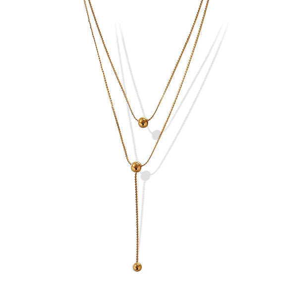 Wholesale Women's Doublelayer Stacked Round Bead 316L Stainless Steel Necklace With Electroplating New Minimalist Fashion Style