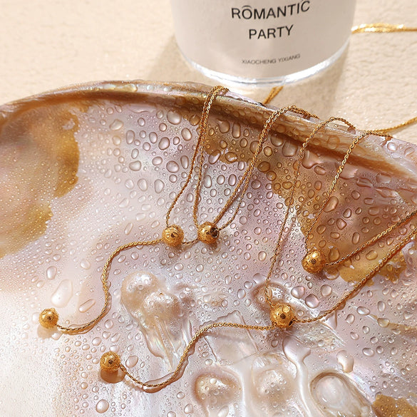 Wholesale Women's Doublelayer Stacked Round Bead 316L Stainless Steel Necklace With Electroplating New Minimalist Fashion Style