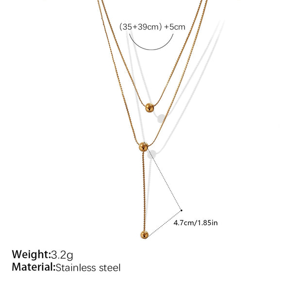 Wholesale Women's Doublelayer Stacked Round Bead 316L Stainless Steel Necklace With Electroplating New Minimalist Fashion Style