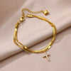 Wholesale Women's Doublelayer Stainless Steel Foot Chain With Geometric Cross Pendant