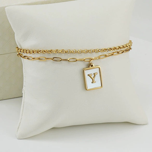Wholesale Women's Doublelayer Stainless Steel Letter Bracelet With Electroplating Featuring Letters Numbers And Text