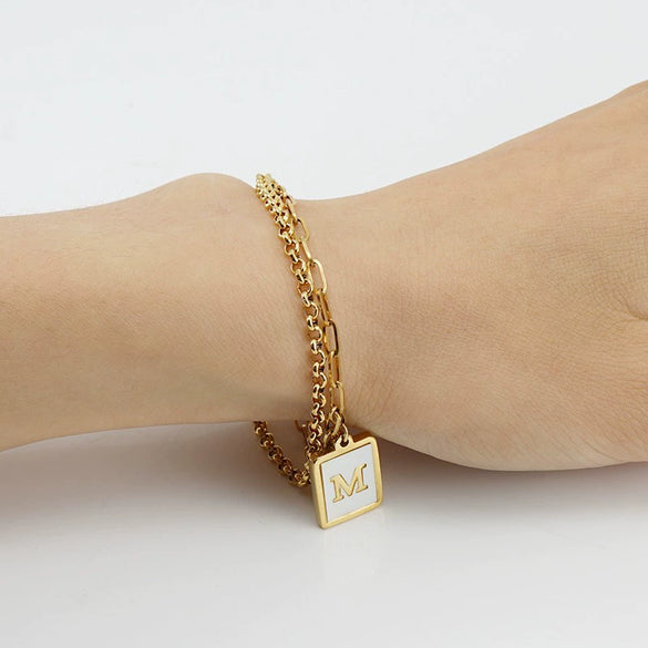 Wholesale Women's Doublelayer Stainless Steel Letter Bracelet With Electroplating Featuring Letters Numbers And Text