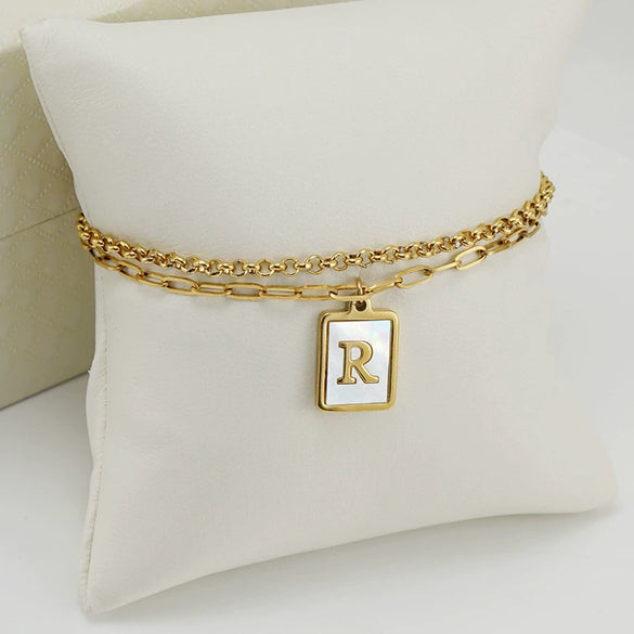 Wholesale Women's Doublelayer Stainless Steel Letter Bracelet With Electroplating Featuring Letters Numbers And Text