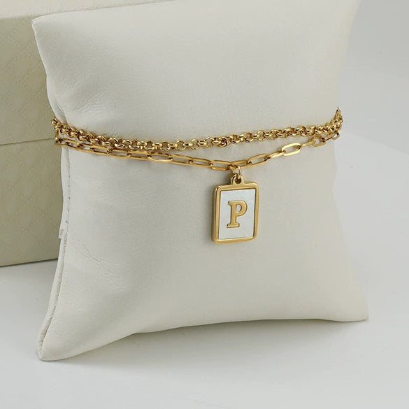 Wholesale Women's Doublelayer Stainless Steel Letter Bracelet With Electroplating Featuring Letters Numbers And Text