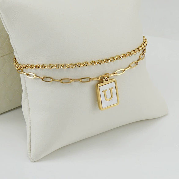 Wholesale Women's Doublelayer Stainless Steel Letter Bracelet With Electroplating Featuring Letters Numbers And Text