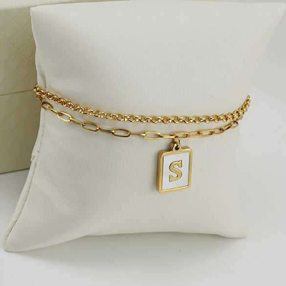Wholesale Women's Doublelayer Stainless Steel Letter Bracelet With Electroplating Featuring Letters Numbers And Text