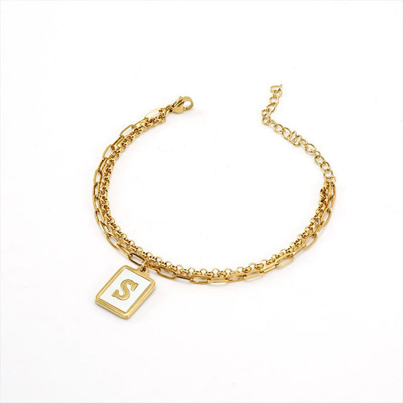 Wholesale Women's Doublelayer Stainless Steel Letter Bracelet With Electroplating Featuring Letters Numbers And Text