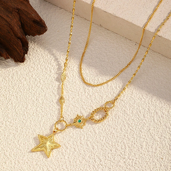 Wholesale Women's Doublelayer Star Stainless Steel Electroplated Necklace Ins Style Niche Design Clavicle Chain Jewelry
