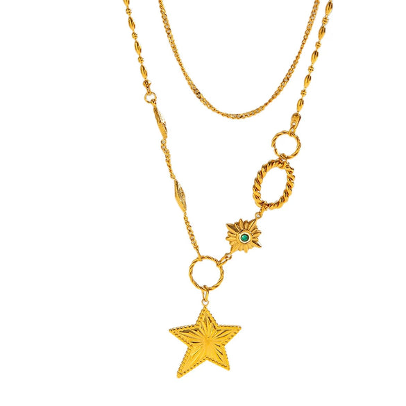 Wholesale Women's Doublelayer Star Stainless Steel Electroplated Necklace Ins Style Niche Design Clavicle Chain Jewelry