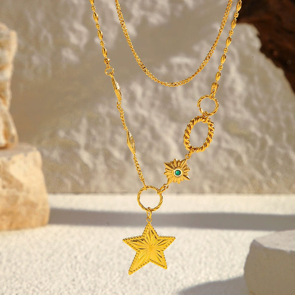 Wholesale Women's Doublelayer Star Stainless Steel Electroplated Necklace Ins Style Niche Design Clavicle Chain Jewelry