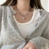 Wholesale Women's Doublelayer Thick And Thin Interspersed Square Chain Necklace With Alloy Material And Electroplating Treatment