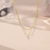 Wholesale Women's Doublelayer Ultrashiny Single Diamond Titanium Steel Drop Shape Electroplated Water Wave Chain Necklace Fashion Simple Minimalist Accessory