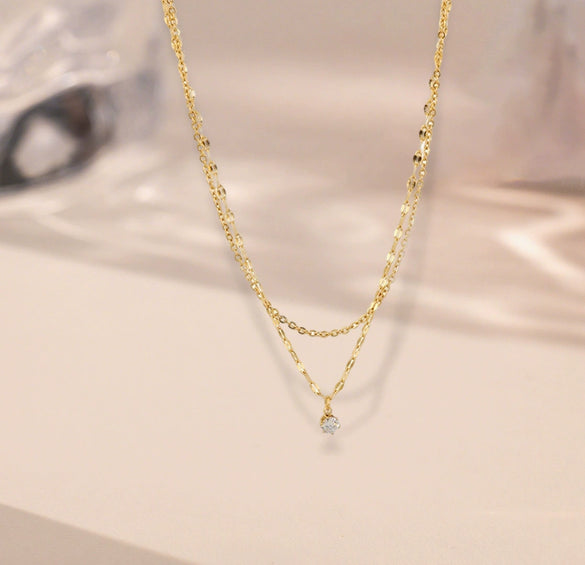 Wholesale Women's Doublelayer Ultrashiny Single Diamond Titanium Steel Drop Shape Electroplated Water Wave Chain Necklace Fashion Simple Minimalist Accessory