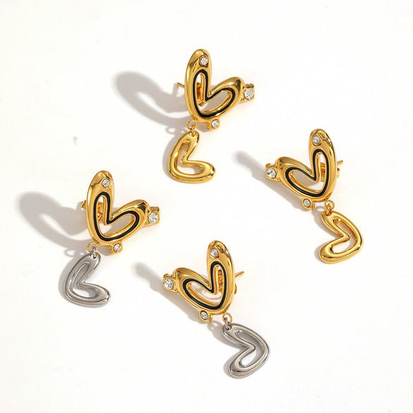 Wholesale Women's Doublelayered Heartshaped Stainless Steel Earrings With Pvd Furnace Vacuum Real Gold Plating