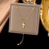 Wholesale Women's Doublelayered Long Necklace With Heart Shape Titanium Steel Pendant Real Gold Plated In The Furnace Oshaped Chain