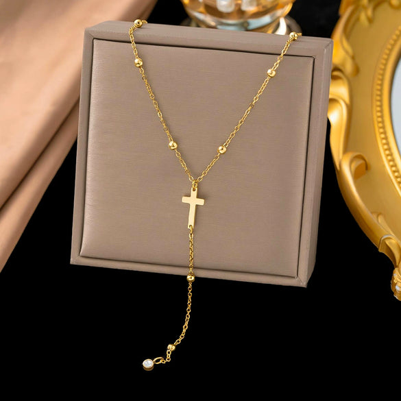Wholesale Women's Doublelayered Long Necklace With Heart Shape Titanium Steel Pendant Real Gold Plated In The Furnace Oshaped Chain