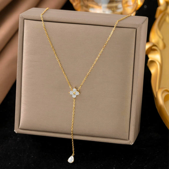 Wholesale Women's Doublelayered Long Necklace With Heart Shape Titanium Steel Pendant Real Gold Plated In The Furnace Oshaped Chain