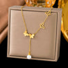 Wholesale Women's Doublelayered Long Necklace With Heart Shape Titanium Steel Pendant Real Gold Plated In The Furnace Oshaped Chain