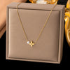 Wholesale Women's Doublelayered Long Necklace With Heart Shape Titanium Steel Pendant Real Gold Plated In The Furnace Oshaped Chain