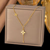 Wholesale Women's Doublelayered Long Necklace With Heart Shape Titanium Steel Pendant Real Gold Plated In The Furnace Oshaped Chain