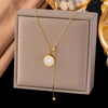 Wholesale Women's Doublelayered Long Necklace With Heart Shape Titanium Steel Pendant Real Gold Plated In The Furnace Oshaped Chain