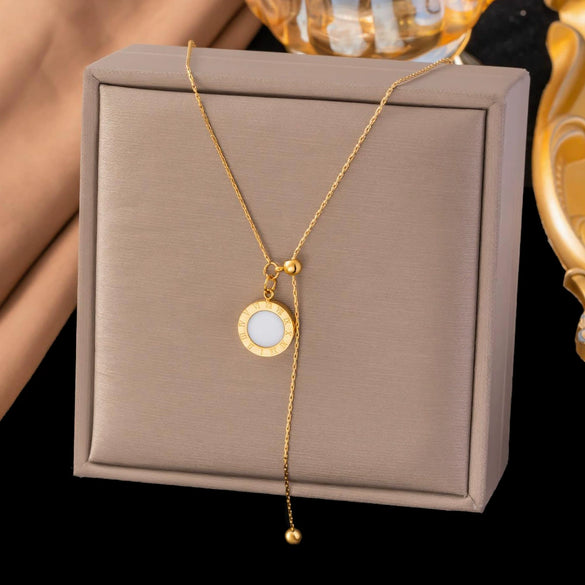 Wholesale Women's Doublelayered Long Necklace With Heart Shape Titanium Steel Pendant Real Gold Plated In The Furnace Oshaped Chain