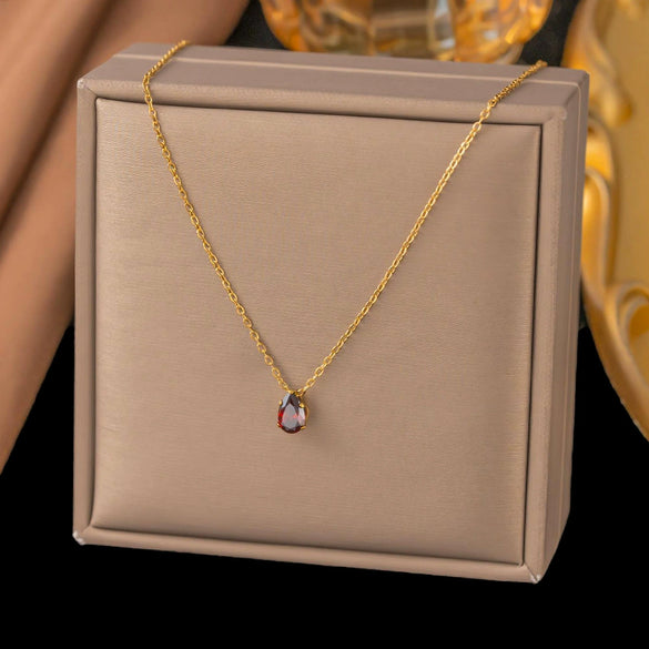 Wholesale Women's Doublelayered Long Necklace With Heart Shape Titanium Steel Pendant Real Gold Plated In The Furnace Oshaped Chain
