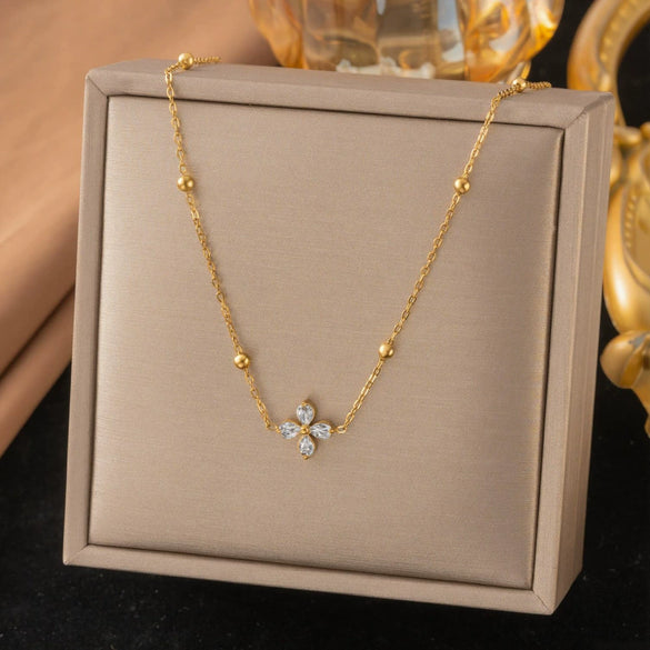 Wholesale Women's Doublelayered Long Necklace With Heart Shape Titanium Steel Pendant Real Gold Plated In The Furnace Oshaped Chain