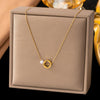 Wholesale Women's Doublelayered Long Necklace With Heart Shape Titanium Steel Pendant Real Gold Plated In The Furnace Oshaped Chain