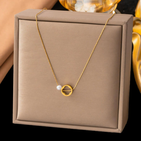 Wholesale Women's Doublelayered Long Necklace With Heart Shape Titanium Steel Pendant Real Gold Plated In The Furnace Oshaped Chain