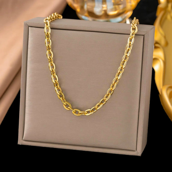 Wholesale Women's Doublelayered Long Necklace With Heart Shape Titanium Steel Pendant Real Gold Plated In The Furnace Oshaped Chain