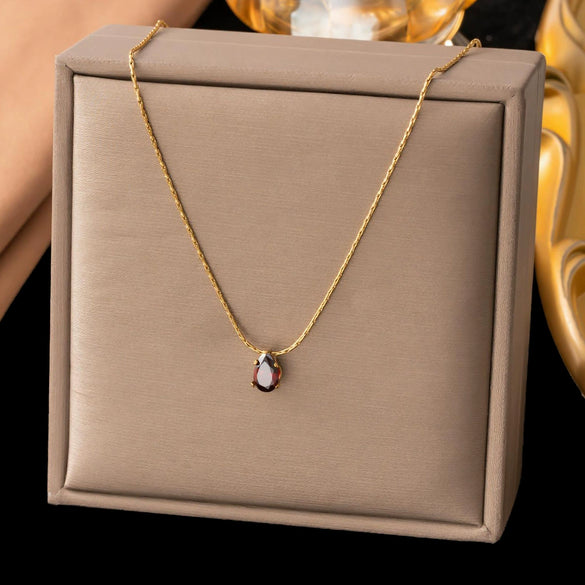 Wholesale Women's Doublelayered Long Necklace With Heart Shape Titanium Steel Pendant Real Gold Plated In The Furnace Oshaped Chain