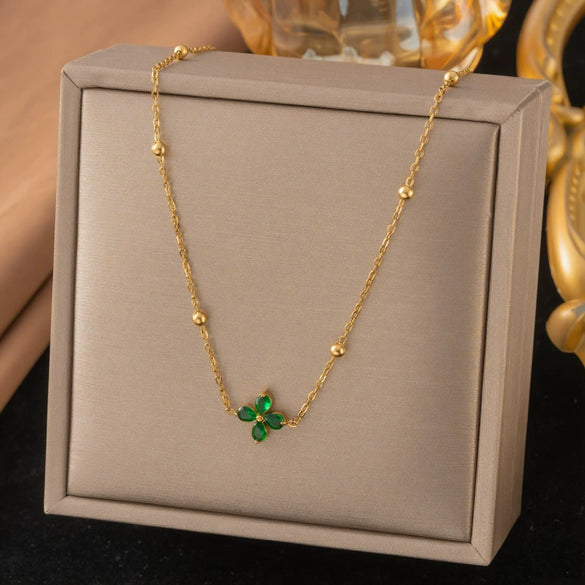 Wholesale Women's Doublelayered Long Necklace With Heart Shape Titanium Steel Pendant Real Gold Plated In The Furnace Oshaped Chain