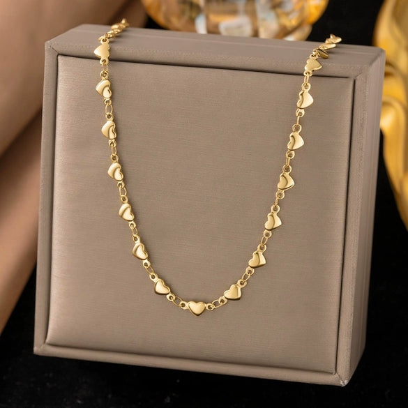 Wholesale Women's Doublelayered Long Necklace With Heart Shape Titanium Steel Pendant Real Gold Plated In The Furnace Oshaped Chain
